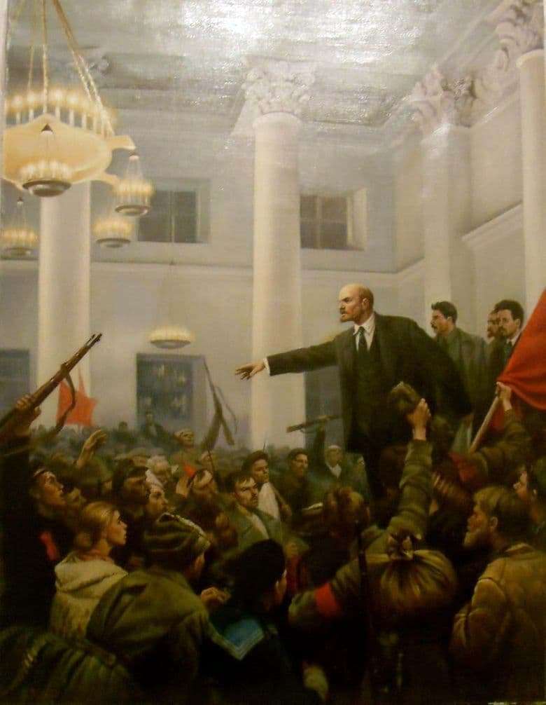 Description of the painting by Vladimir Serov V. I. Lenin proclaims Soviet power 