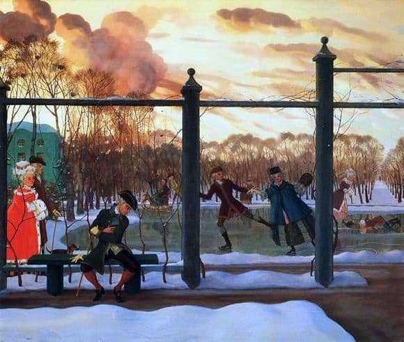 Description of the painting by Konstantin Somov Winter. Rink