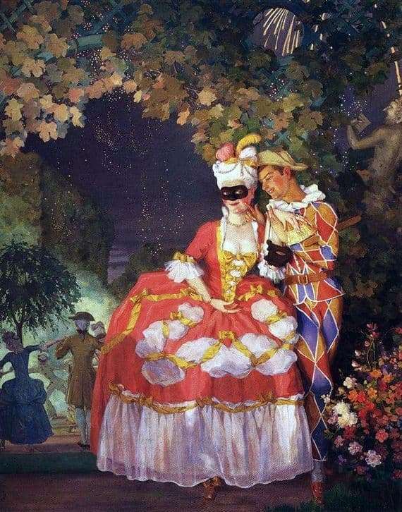 Description of the painting by Konstantin Somov Harlequin and the lady