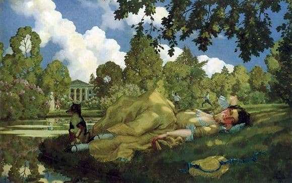 Description of the painting by Konstantin Somov Sleeping young woman in the park
