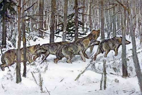 Description of the painting by Alexei Stepanov Wolves