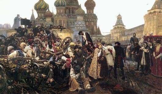 Description of the painting by Vasily Surikov Morning Strelets penalty