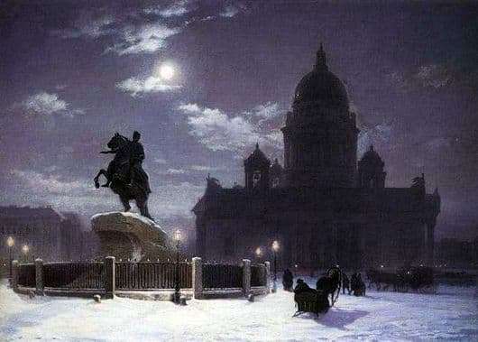 Description of the painting by Vasily Surikov Monument to Peter the Great on the Senate Square in St. Petersburg