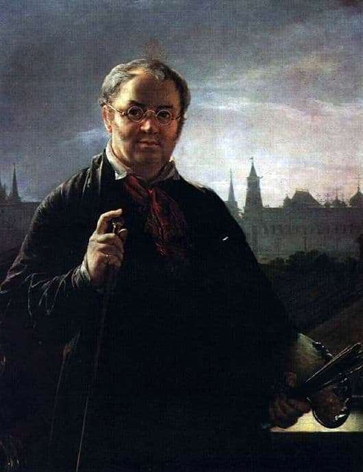 Description of the painting by Vasily Tropinin Self portrait on the background of a window overlooking the Kremlin