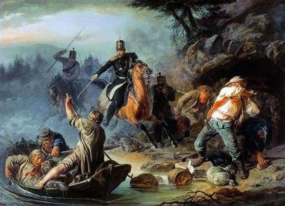Description of the painting by Vasily Khudyakov An encounter with the Finnish smugglers