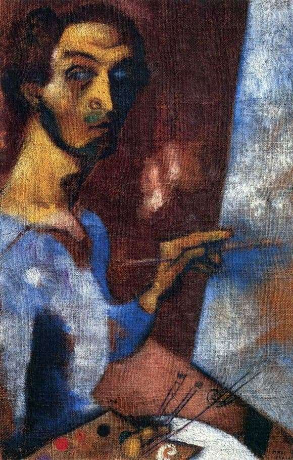Description of the painting by Marc Chagall Self portrait with easel