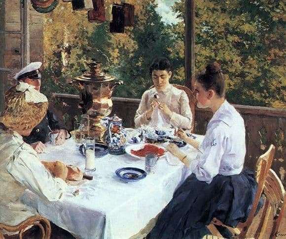 Description of the painting by Konstantin Korovin At the tea table