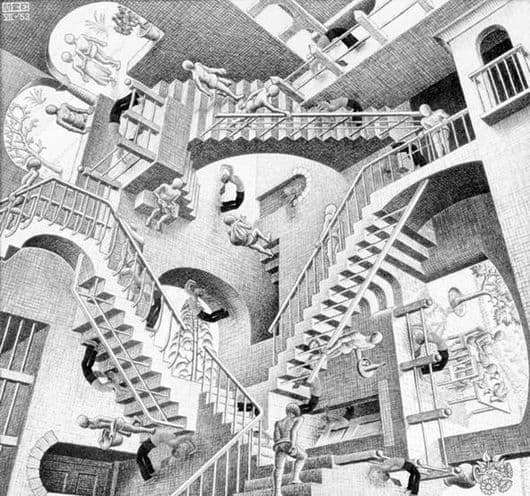 Description of the painting by Maurits Escher Relativity