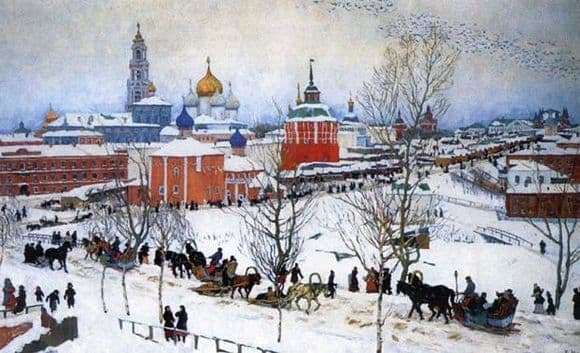 Description of the painting by Konstantin Yuon Winter. Rostov Veliky