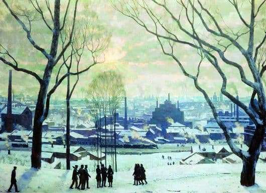 Description of the painting by Konstantin Yuon Morning of industrial Moscow