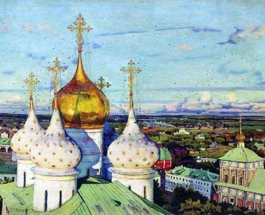 Description of the painting by Konstantin Yuon Domes and swallows