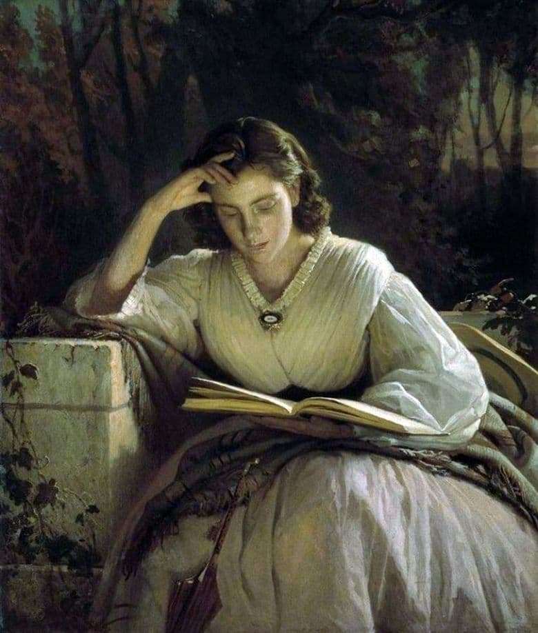 Description of the painting by Ivan Kramsky For reading (1863)