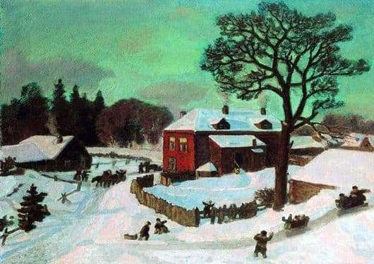 Description of the painting by Nikolai Krymov Pink Winter