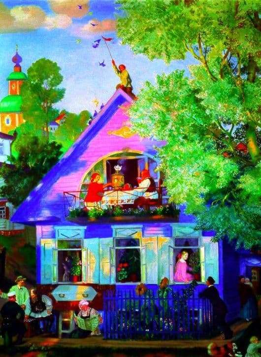Description of the painting by Boris Kustodiev Blue House
