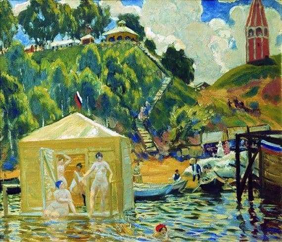 Description of the painting by Boris Kustodiev Bathing