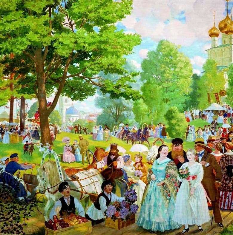 Description of the painting by Boris Kustodiev Trinity Day