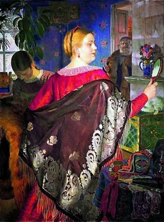 Description of the painting by Boris Kustodiev Merchant with a mirror