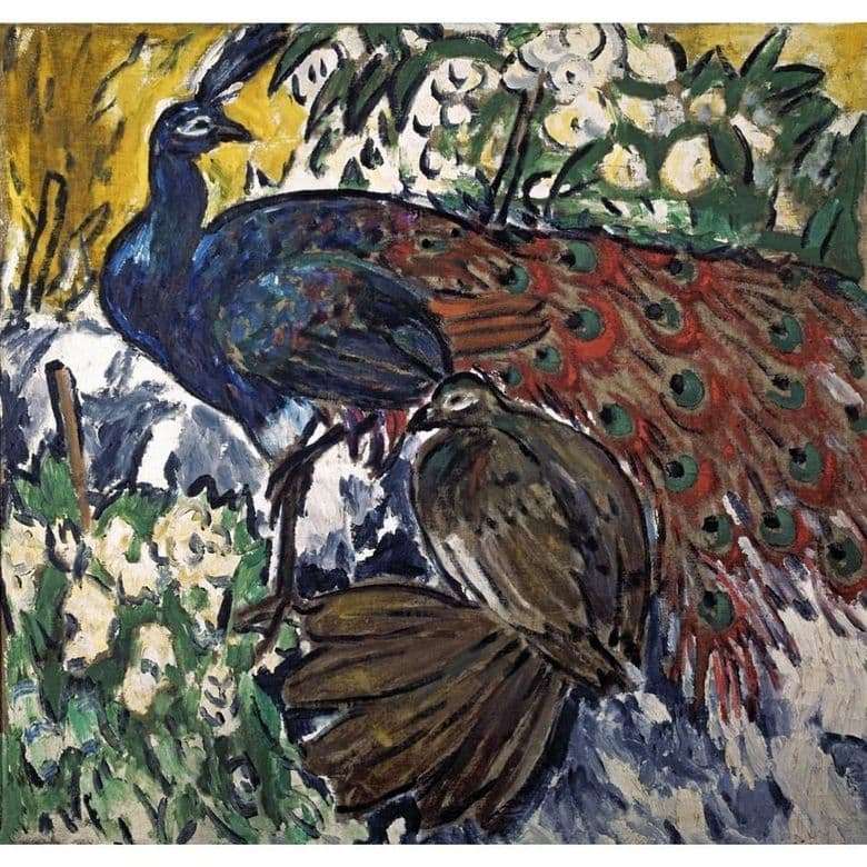 Description of the painting by Mikhail Larionov Peacocks