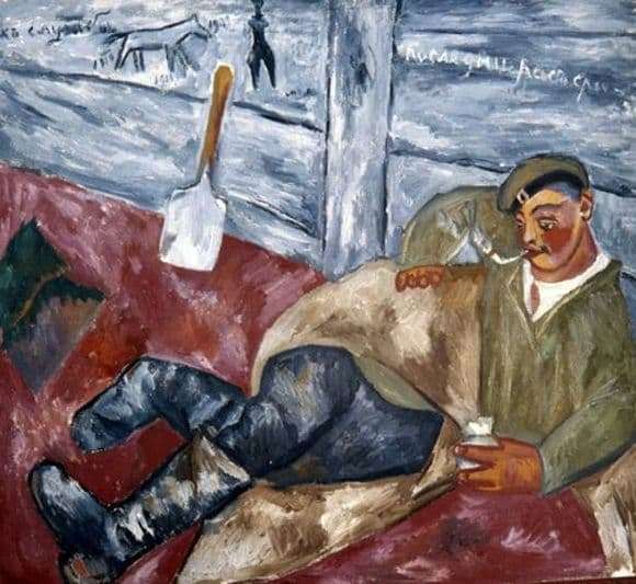 Description of the painting by Mikhail Larionov Resting Soldier