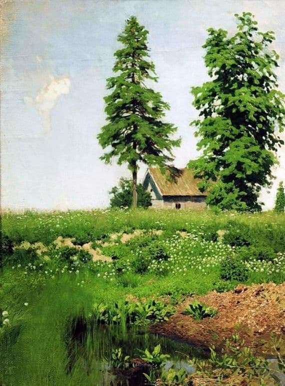 Description of the painting by Isaac Levitan Hut in the meadow