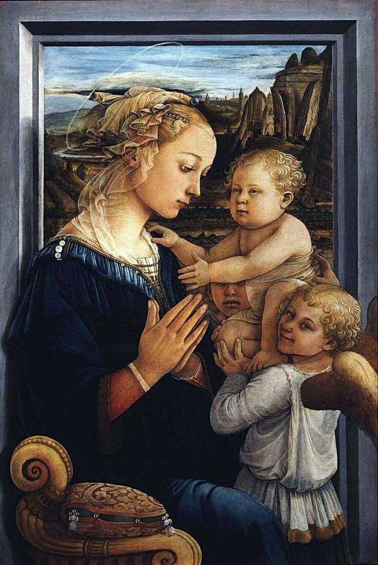 Description of the painting by Filippo Lippi Madonna with a baby and two angels (Madonna under a veil)