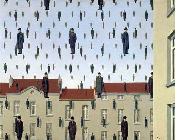 Description of the painting by Rene Magritte Golkonda