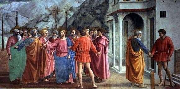 Description of the fresco by Masaccio Miracle with a Statyr