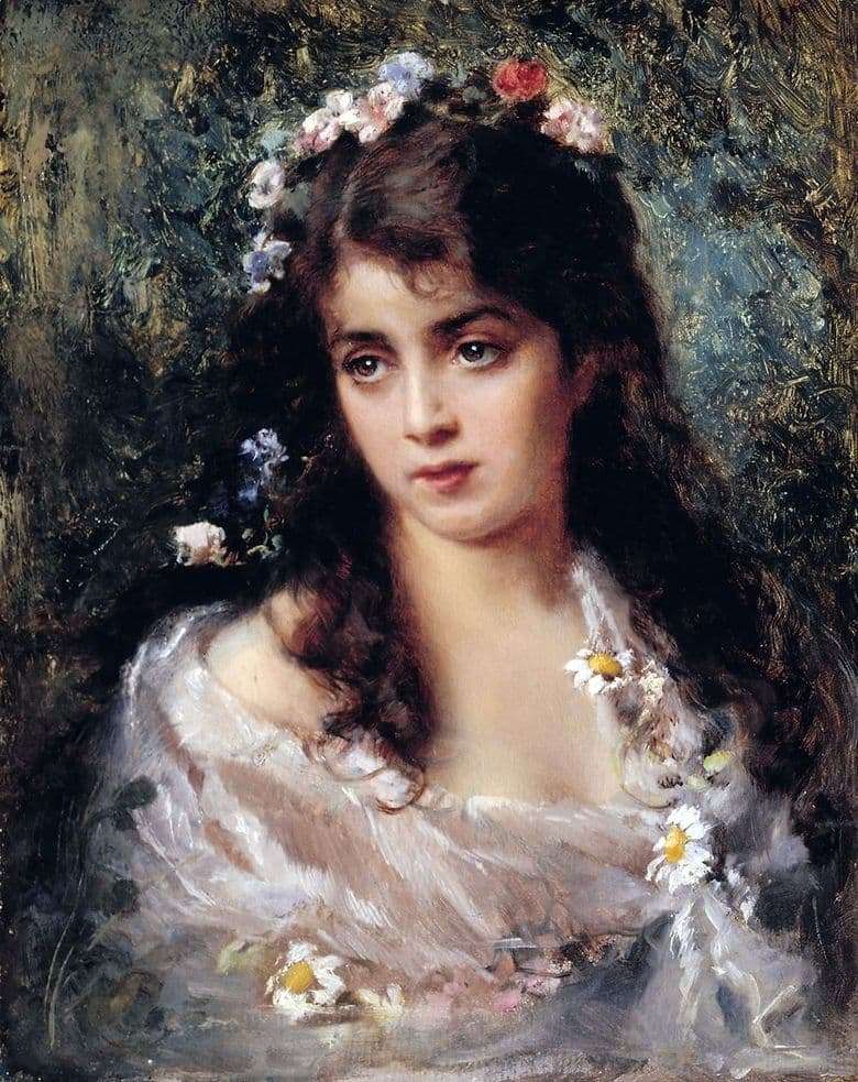 Description of the painting by Konstantin Makovsky Girl in Flora Suit