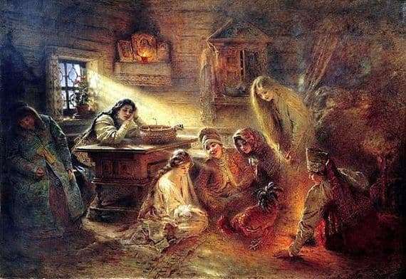 Description of the painting by Konstantin Makovsky Christmas divination to the groom