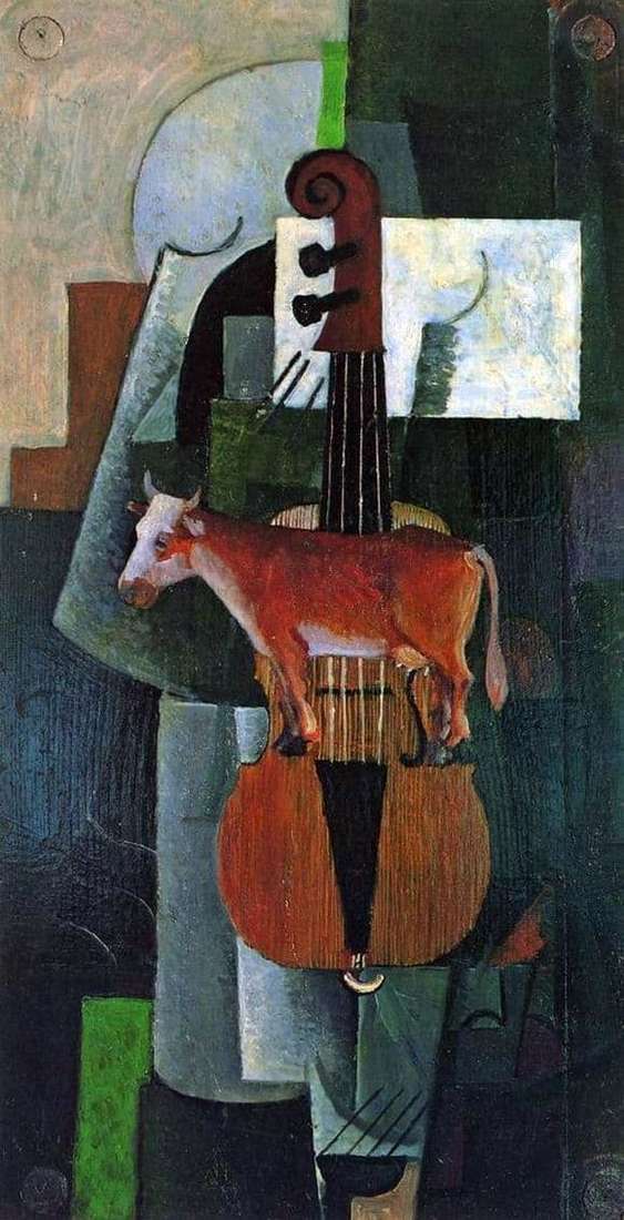 Description of the painting by Kazimir Malevich Cow and violin