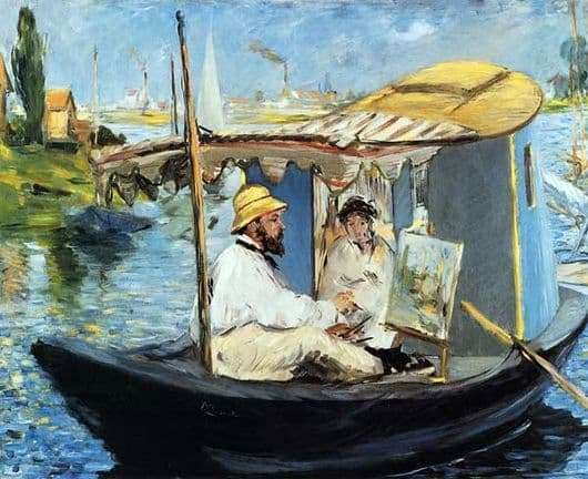 Description of the painting by Edward Manet Claude Monet in his boat studio