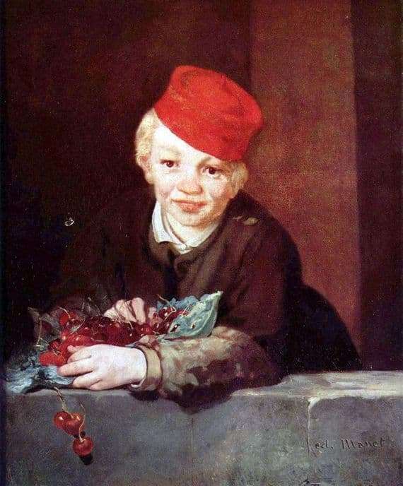 Description of the painting by Edward Mane Boy with cherries