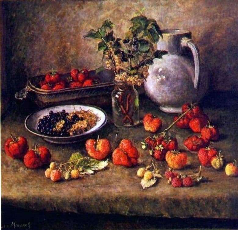 Description of the painting by Ilya Mashkov Strawberry and white jug