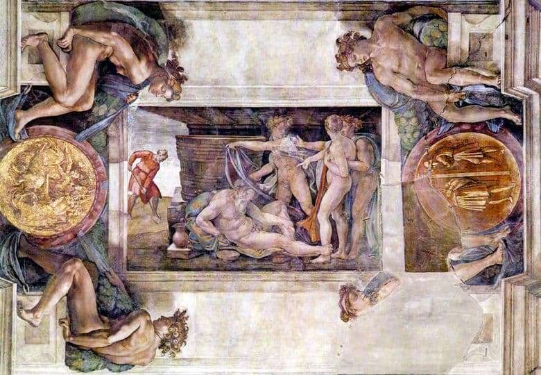 Description of the painting by Michelangelo Noahs Drunkenness