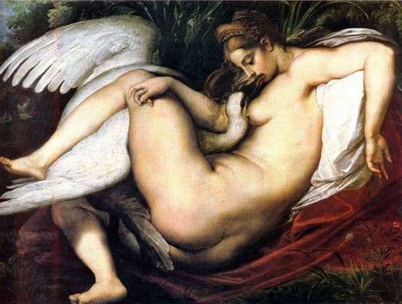 Description of the painting by Michelangelo Buanarroti Leda and the Swan