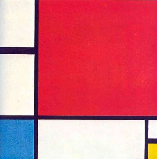 Description of the painting by Peter Mondrian Composition with red, yellow and blue