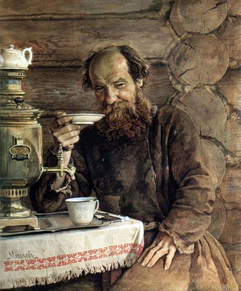 Description of the painting by Alexander Morozov For tea drinking