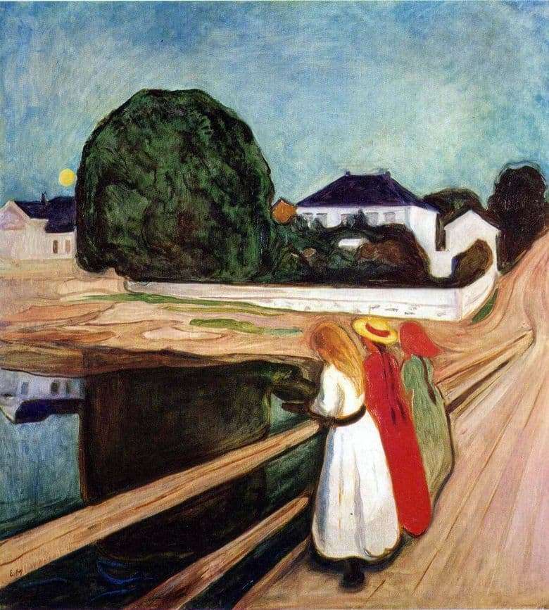 Description of the painting by Edward Munch Girls on the bridge