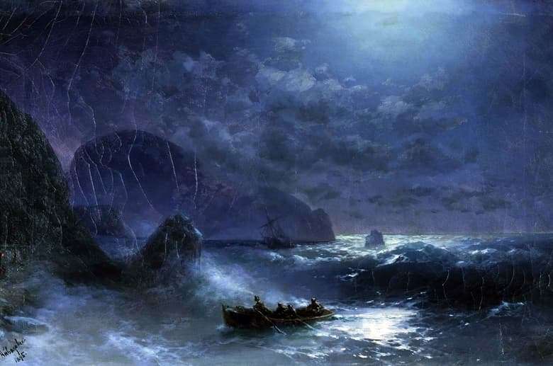 Description of the painting by Ivan Aivazovsky Moonlit Night at Sea