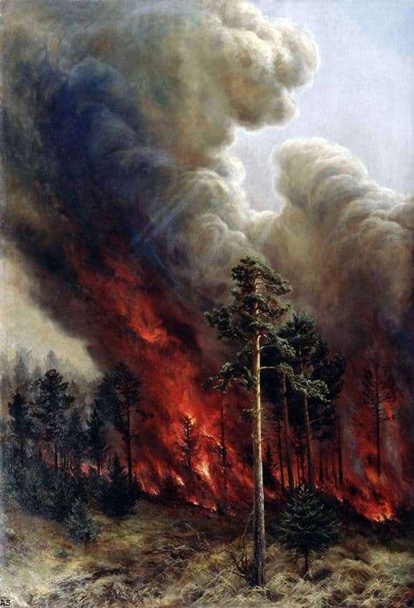 Description of the painting by Alexei Denisov Uralsky Forest Fire