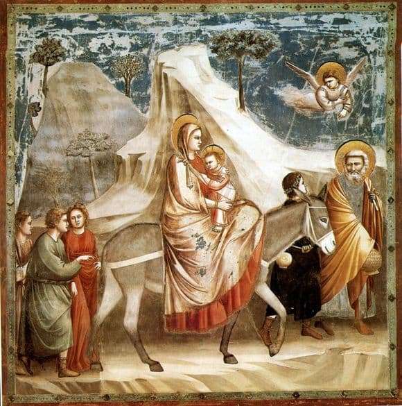 Description of the painting by Giotto di Bondone Flight into Egypt