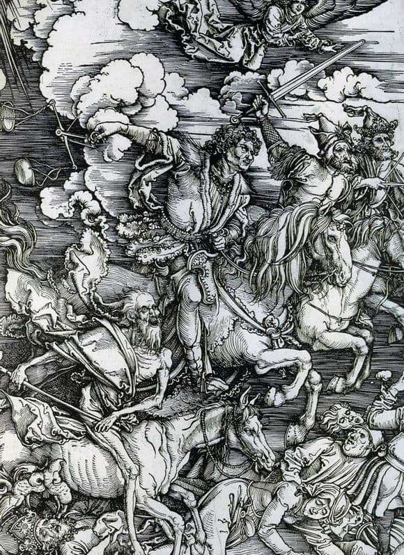 Description of the engraving of Albrecht Dürer The Four Horsemen of the Apocalypse