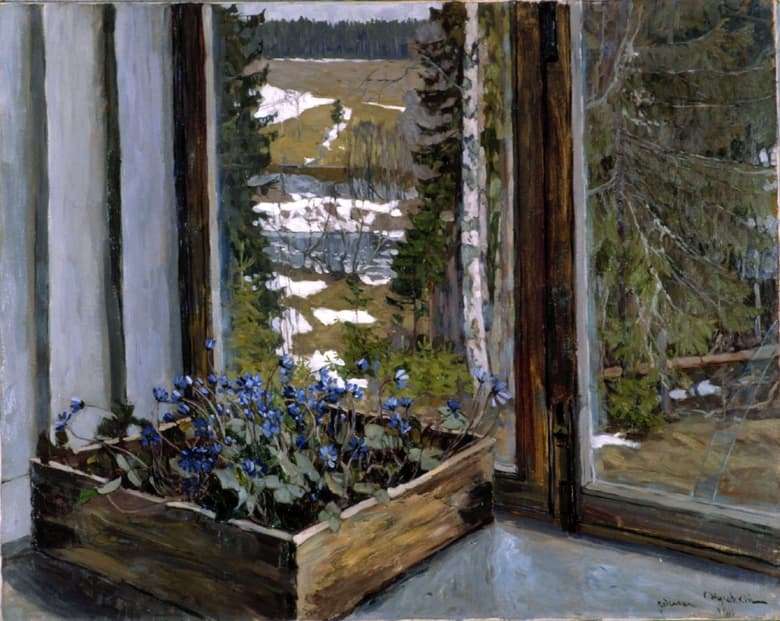 Description of the painting by Stanislav Zhukovsky Snowdrops