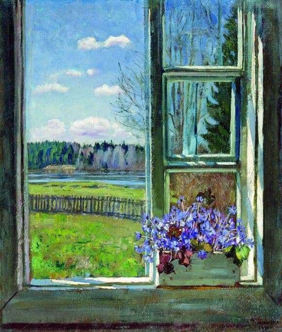 Description of the painting by Stanislav Zhukovsky Window with violets