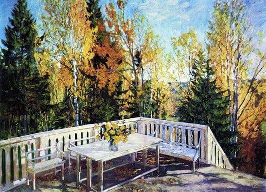 Description of the painting by Stanislav Zhukovsky Autumn. Veranda