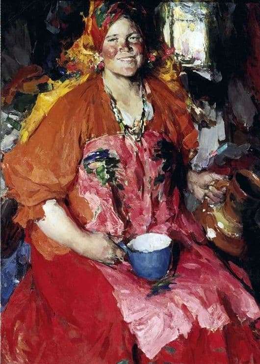 Description of the painting by Abram Arkhipov Girl with a jug