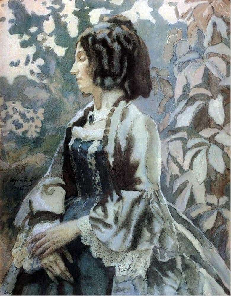 Description of the painting by Victor Elpidiforovich Borisov Musatov Lady in Blue