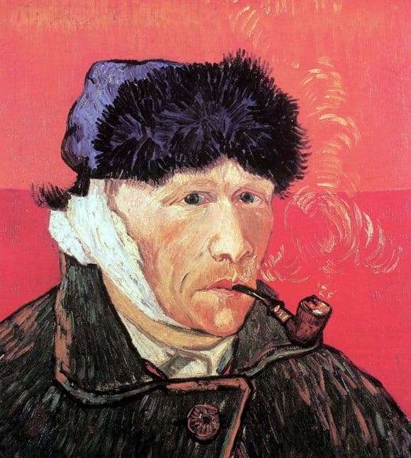 Description of the painting by Vincent Van Gogh Self portrait with a cut off ear and tube