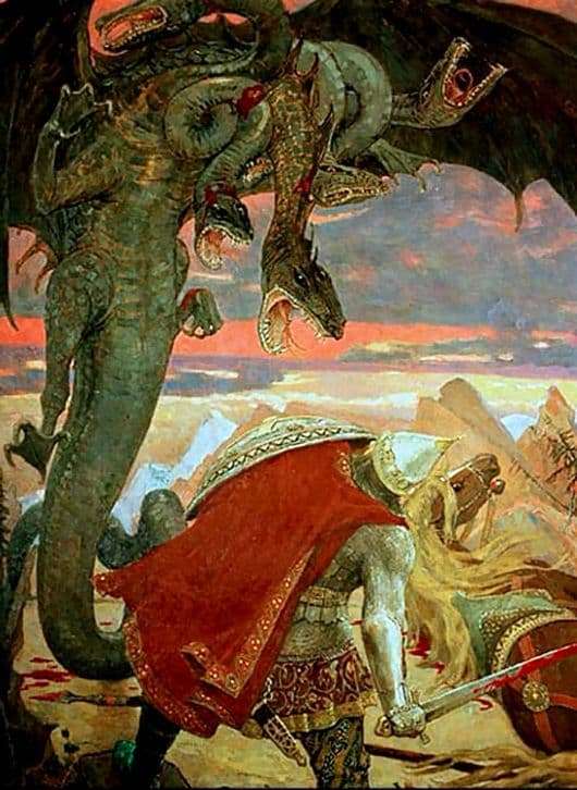 Description of the painting by Viktor Vasnetsov The Battle of Dobrynia Nikitich with the seven headed Serpent Gorynych
