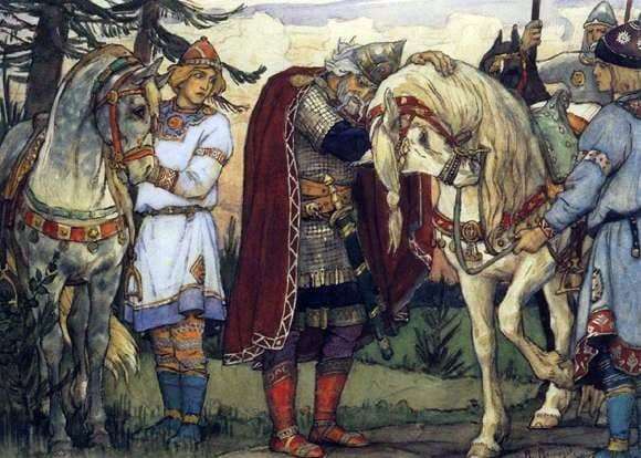 Description of the painting by Viktor Vasnetsov Olegs farewell to the horse